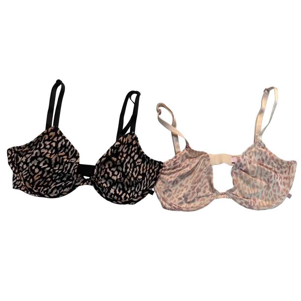 Victoria's Secret Unlined Demi Bra lot of 2 Leopard Print 36D Underwire